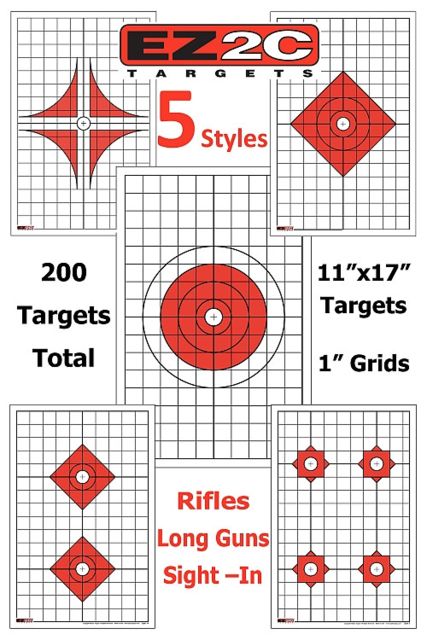 EZ2C Targets 200 5 Rifle Style TargetsRed and Black Ink11x17in - Ez2C Targets