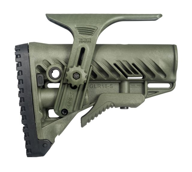 FAB Defense AR-15/M4 Stock With Adjustable Cheek Riser Battery Storage And Rubber Buttpad OD Green