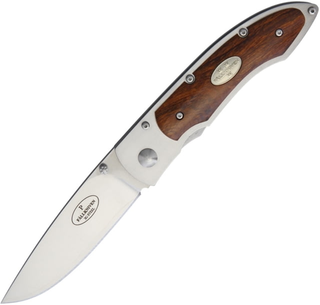 Fallkniven Framelock Desert Ironwood Folding Knife 2.75in Satin 3G Steel Drop Point SS Handle With Desert Ironwood Onlay Thumb Stud Pocket Clip Black - Fallkniven