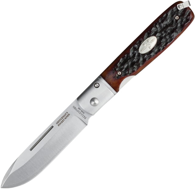 Fallkniven Gentlemans Linerlock Bone Folding Knife 3in Satin Laminate Cobalt Steel Spear Point Blade Brown Jigged Bone Handle Bail Comes In Wooden - Fallkniven