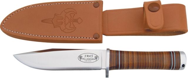 Fallkniven No 4 Frej Fixed Blade Knife 5.125in Stainless Blade Stacked Leather Handle F - Fallkniven