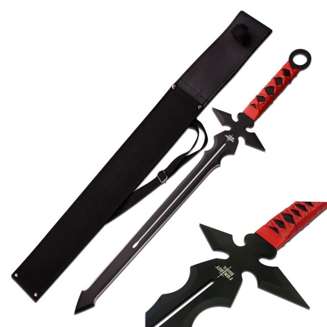 Fantasy Master Fixed Blade 26in Stainless Steel Blade Full Tang Red Synthetic Wrapped Stainless Steel Handle
