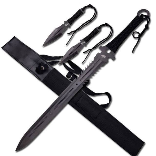 Fantasy Master Fixed Blade 28in Stainless Steel Blade Black Cord Wrapped Full Tang Stainless Steel Handle