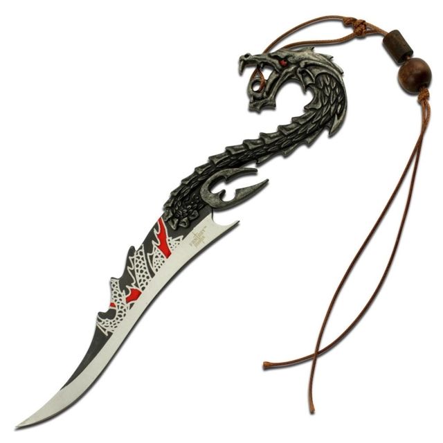 Fantasy Master Fixed Blade 8in Stainless Steel Blade Antic Silver Dragon Head Handle - Fantasy Master