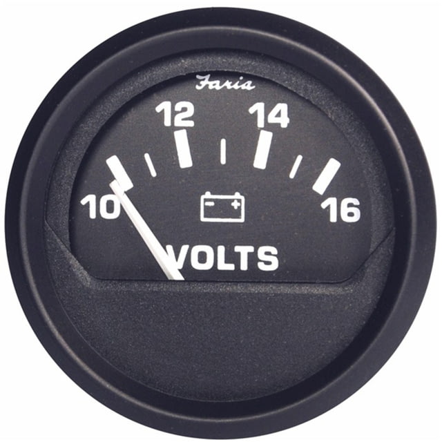Faria Beede Instruments Black 2" Voltmeter 10-16 VDC Euro