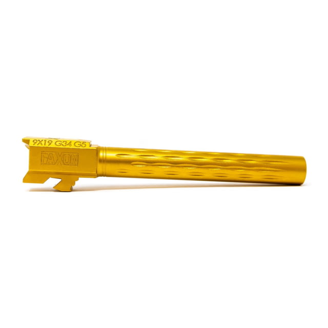 Faxon Firearms Gen 5 Match Pistol Barrel w/ Patented Flame Fluting Glock Glock 34 9mm 1-10 Twist Non Threaded TIN Gold - Faxon Firearms