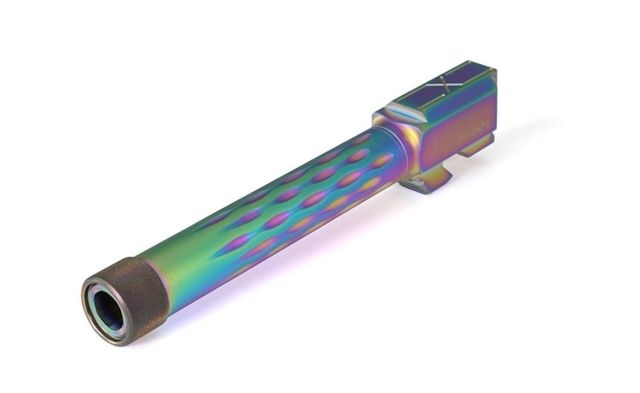 Faxon Firearms Match Series Barrel for Glock 17 Gen1-4 Match Series Barrel Flame Fluted Threaded 9mm 1-10 Twist 1/2x28 416-R SS Nitride Chameleon
