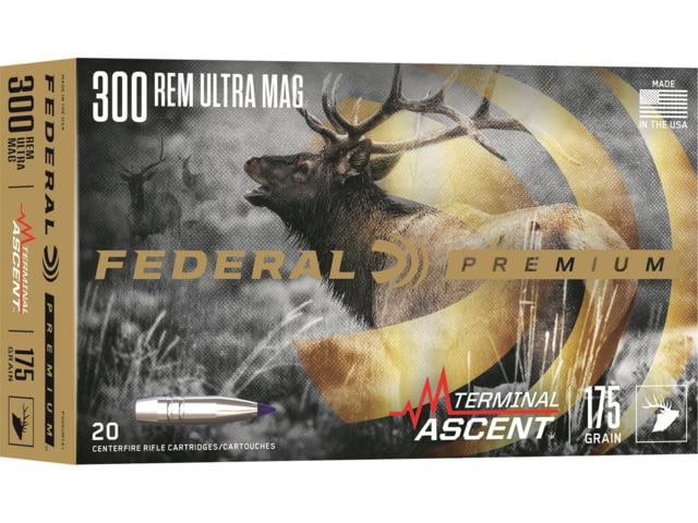 Federal 300 Rem Ultra Mag 175 Grain Terminal Acsent Brass Rifle Ammo 20 Rounds - Federal