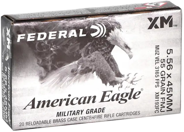 eral AE 5.56x45mm 55 Grain FMJ-BT Brass Cased Rifle Ammunition 20rd 25bx/cs Ammo