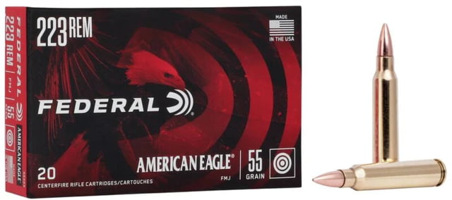 eral American Eagle Rifle .223 Rem 55 Grain Full Metal Jacket Brass Cased Rifle 20 Rounds Ammo