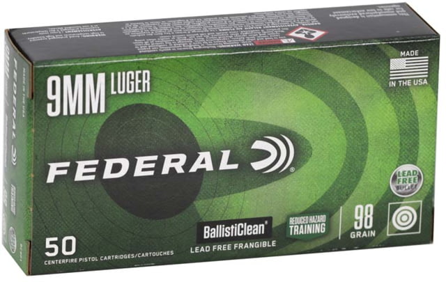 Federal BallistiClean RHT Handgun 9mm 98 Grain Cesseroni Frangible Brass Pistol Ammo 50 Rounds - Federal