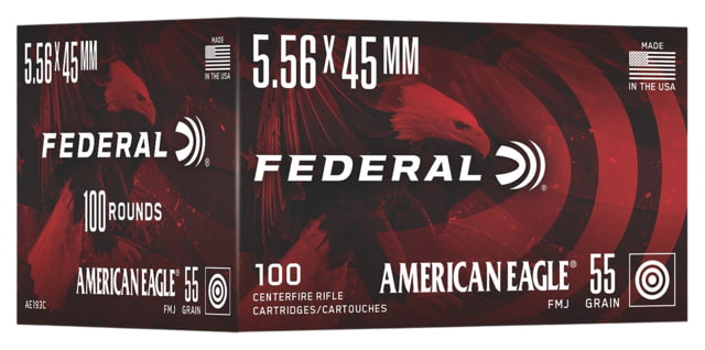eral American Eagle 5.56x45mm NATO 55 Grain Full Metal Jacket Rifle 100 Rounds Ammo
