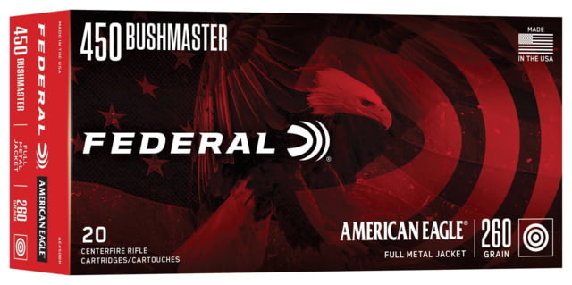 Federal American Eagle Rifle .450 Bushmaster 260 Grain Full Metal Jacket Brass Rifle Ammo 20 Rounds