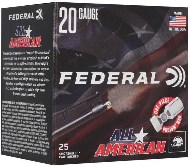 Federal 20 Gauge 7/8 Oz 2 1/2 In Shotgun Ammo #7.5 25 Rounds eral 20 Gauge 7/8 Oz 2 1/2 In Shotgun #7.5 25 Rounds Ammo