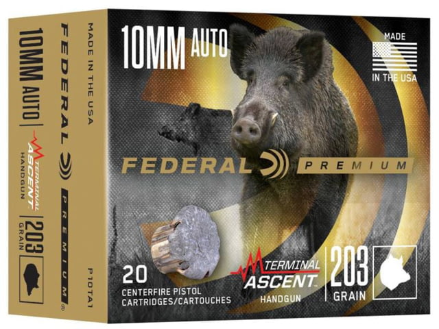 Federal Premium 10mm Auto 203 Grain Terminal Ascent JHP Nickel Pistol Ammo 50 Rounds