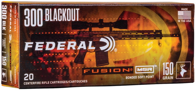 Federal Fusion Tipped .300 AAC Blackout 190 gr Bonded SP 20rds Rifle Ammo for Tactical Use - F300BMSR3 - Federal