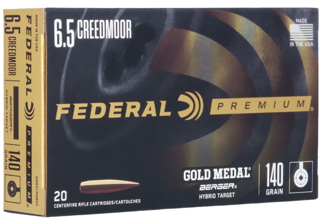 Federal Premium Gold Medal 6.5mm Creedmoor 140 Grain Berger Hybrid Target Brass Cased Centerfire Rifle Ammo 20 Rounds eral Premium Gold Medal 6.5mm Creedmoor 140 Grain Berger Hybrid Target Brass Cased Centerfire Rifle 20 Rounds Ammo