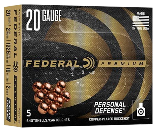 eral Premium Personal Defense 20 Gauge 2 3/4 In 2 Buck W/ Flite Control Buckshot Shotgun 5 Round PD204 2B Ammo