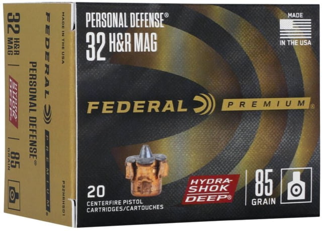 Federal Personal Defense 32 H&R Mag 85 Grain Hydra-Shok Deep JHP Brass Pistol Ammo 20 Rounds
