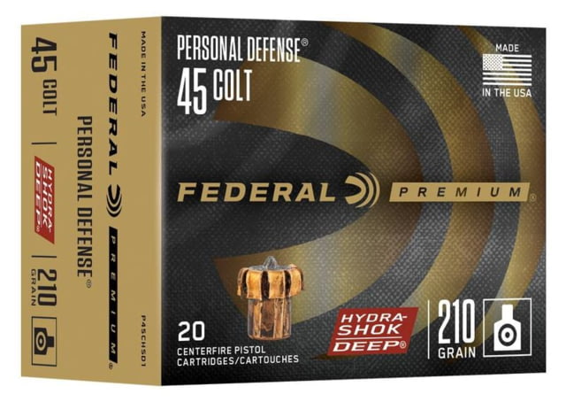 Federal Personal Defense 45 COLT 210 Grain Hydra-Shok Deep JHP Pistol Ammo 20 Rounds