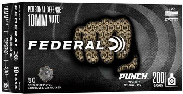 eral Personal Defense Punch 10mm Auto 200 Grain Jacketed Hollow Point Brass Cased Pistol 50 Rounds Ammo