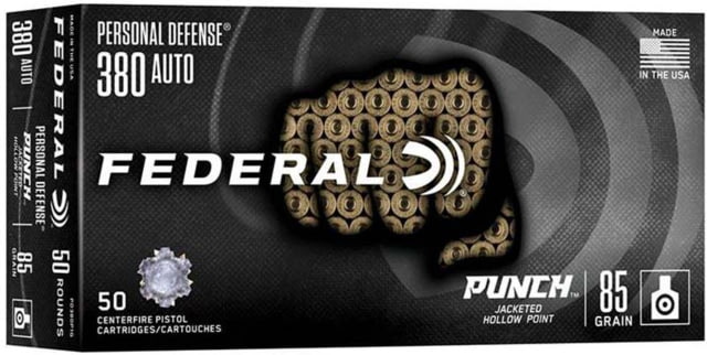eral Personal Defense Punch .380 ACP 85 Grain Punch Jacketed Hollow Point Brass Cased Pistol 50 Rounds Ammo