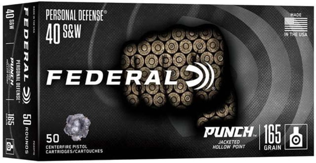 eral Personal Defense Punch .40 S&W 165 Grain Jacketed Hollow Point Brass Cased Pistol 50 Rounds Ammo