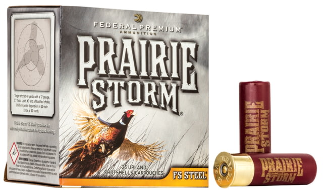 eral Premium Prairie Storm 12 Gauge 1 1/8oz 3 1600 Ft/s Centerfire Shotgun Shot #4 25 Rounds PFSX143FS Ammo