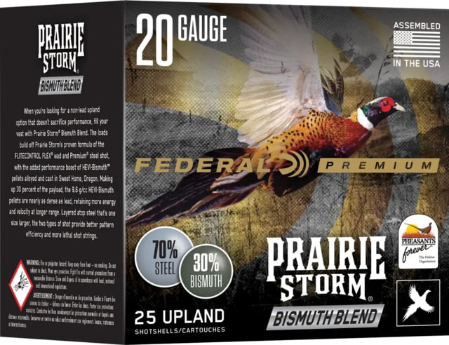 Federal Prairie Storm Bismuth Blend 20 Gauge 1oz 3in Shotgun Ammo 4&5 Shot 25 Rounds PFBX207 45 - Federal