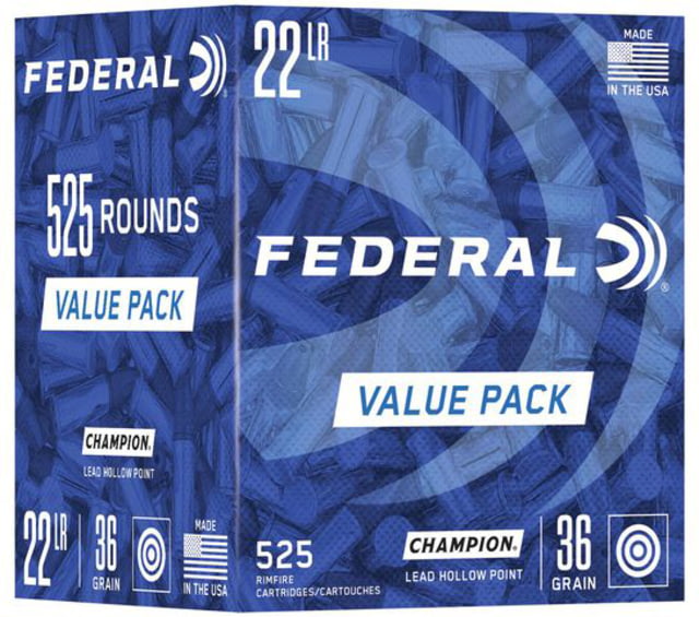 eral Champion .22 Long Rifle 36 Grain Lead Hollow Point Rimfire 525 Rounds Ammo