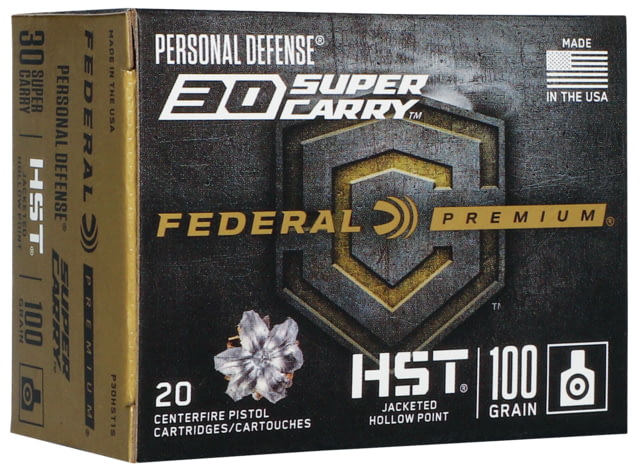 eral Premium 30 Super Carry 100 Grain JHP Nickle Plated Brass Centerfire Pistol 20 Rounds Ammo