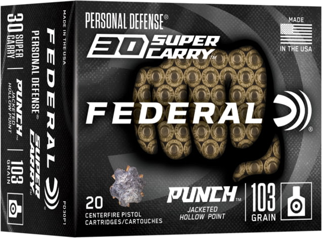 eral Premium 30 Super Carry 103 Grain Punch HP Brass Centerfire Pistol 20 Rounds Ammo