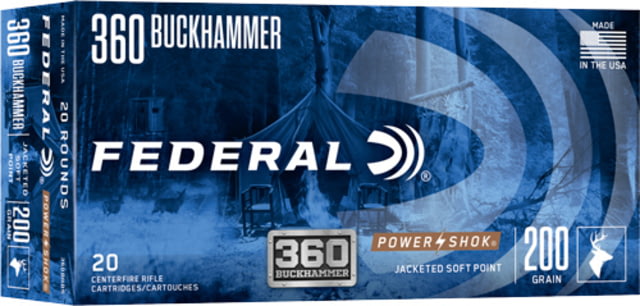 Federal Premium 360 Buckhammer 200 Grain Power-Shok Centerfire Rifle Ammo 20 Rounds
