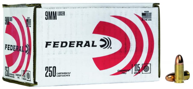eral Premium 9mm Luger 115 Grain Full Metal Jacket Brass Centerfire Pistol 250 Rounds Ammo