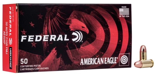 Federal Premium American Eagle 32 Auto 71 Grain Full Metal Jacket Brass Cased Centerfire Pistol Ammo 50 Rounds