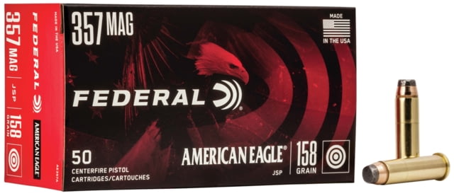 Federal Premium American Eagle 357 Magnum 158 Grain Jacketed Soft Point Brass Cased Centerfire Pistol Ammo 50 Rounds eral Premium American Eagle 357 Magnum 158 Grain Jacketed Soft Point Brass Cased Centerfire Pistol 50 Rounds Ammo