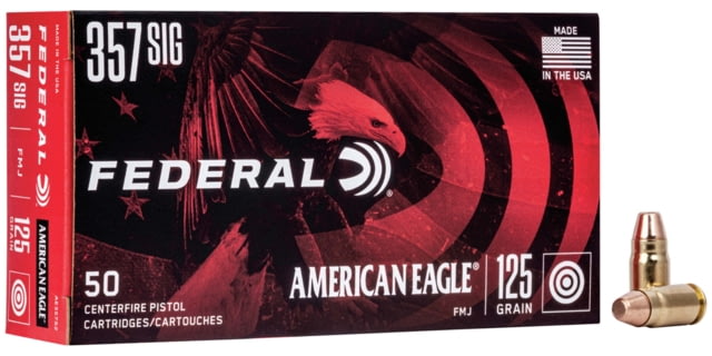 Federal Premium American Eagle 357 Sig 125 Grain Full Metal Jacket Brass Cased Centerfire Pistol Ammo 50 Rounds