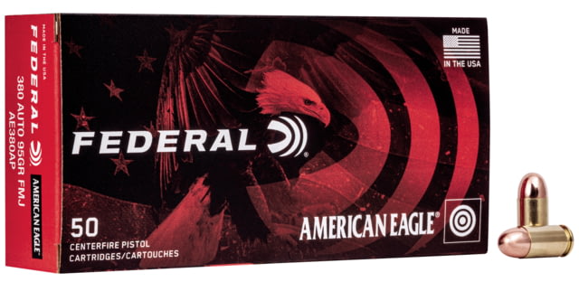 eral Premium American Eagle .380 ACP 95 Grain Brass Cased Full Metal Jacket Brass Centerfire Pistol 50 Rounds Ammo