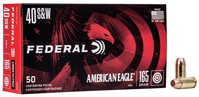 eral Premium American Eagle 40 S&W 165 Grain Full Metal Jacket Brass Cased Centerfire Pistol 50 Rounds Ammo