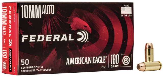 Federal Premium American Eagle 10mm Auto 180 Grain Full Metal Jacket Brass Cased Centerfire Pistol Ammo 50 Rounds eral Premium American Eagle 10mm Auto 180 Grain Full Metal Jacket Brass Cased Centerfire Pistol 50 Rounds Ammo