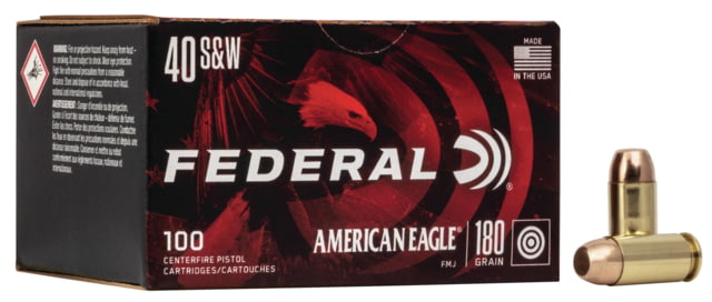 eral Premium Brass Centerfire .40 S&W 180 Grain Full Metal Jacket Brass Centerfire Pistol 100 Rounds Ammo