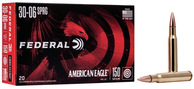 Federal Premium American Eagle Rifle  Springfield 150 Grain Full Metal Jacket Boat Tail Brass Centerfire Rifle Ammo 20 Rounds