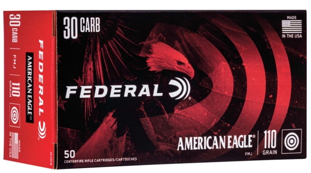 Federal Premium American Eagle Rifle 30 Carbine 110 Grain Full Metal Jacket Brass Centerfire Rifle Ammo 50 Rounds