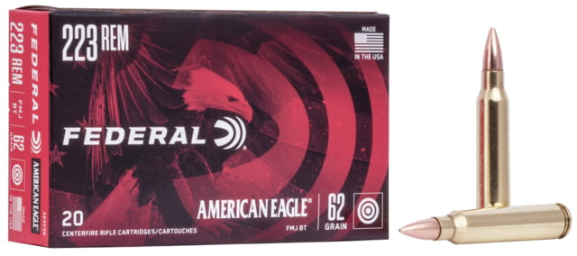 Federal Premium American Eagle Rifle 223 Rem 62 Grain Full Metal Jacket Boat Tail Brass Cased Centerfire Rifle Ammo 20 Rounds