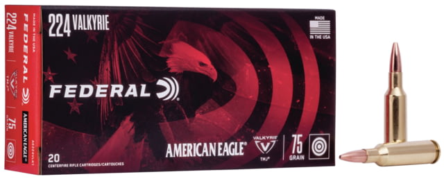 eral Premium .224 Valkyrie 75 Grain Total Metal Jacket Centerfire Rifle 20 Rounds Ammo