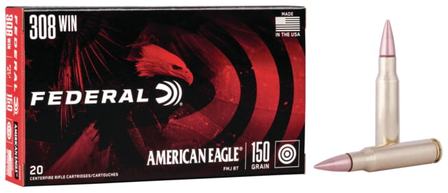 eral Premium American Eagle Rifle 308 Win 150 Grain Full Metal Jacket Boat Tail Brass Cased Centerfire Rifle 20 Rounds Ammo