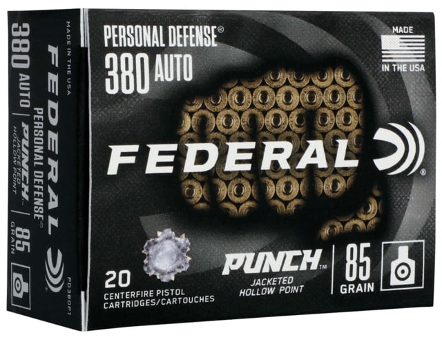 eral Premium Personal Defense Punch 380 Auto 85 Grain Jacketed Hollow Point Brass Cased Centerfire Pistol 20 Rounds Ammo