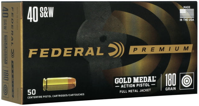 Federal Premium Gold Medal Action Pistol .40 S&W 180grain Full Metal Jacket Flat Nose Brass Cased Pistol Ammo 50 Rounds eral Premium Gold Medal Action Pistol .40 S&W 180grain Full Metal Jacket Flat Nose Brass Cased Pistol 50 Rounds Ammo