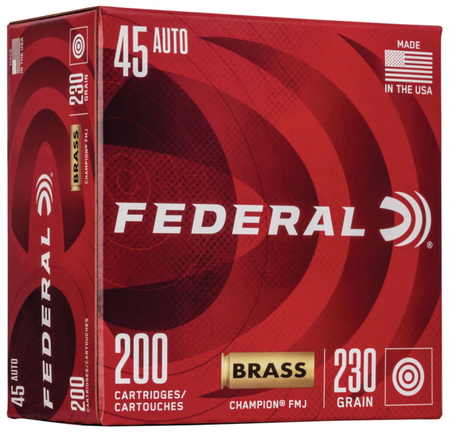 eral Premium .45 ACP 230 Grain Full Metal Jacket Brass Centerfire Pistol 200 Round Ammo
