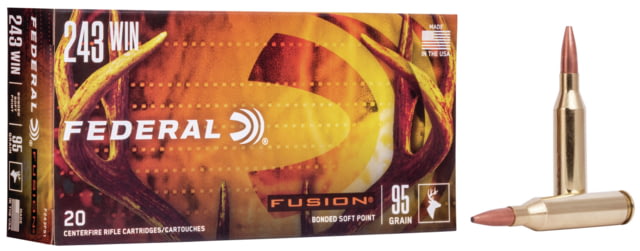 Federal Fusion .243 Winchester 95 Grain Soft Point Centerfire Rifle Ammo 20 Rounds eral Fusion .243 Winchester 95 Grain Soft Point Centerfire Rifle 20 Rounds Ammo